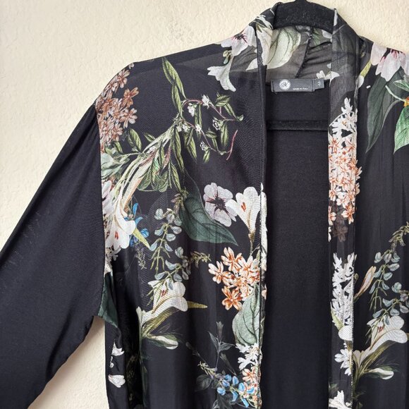 M Made in Italy Silk Floral Sheer Longline Open Front Lightweight Cardigan - Picture 6 of 13